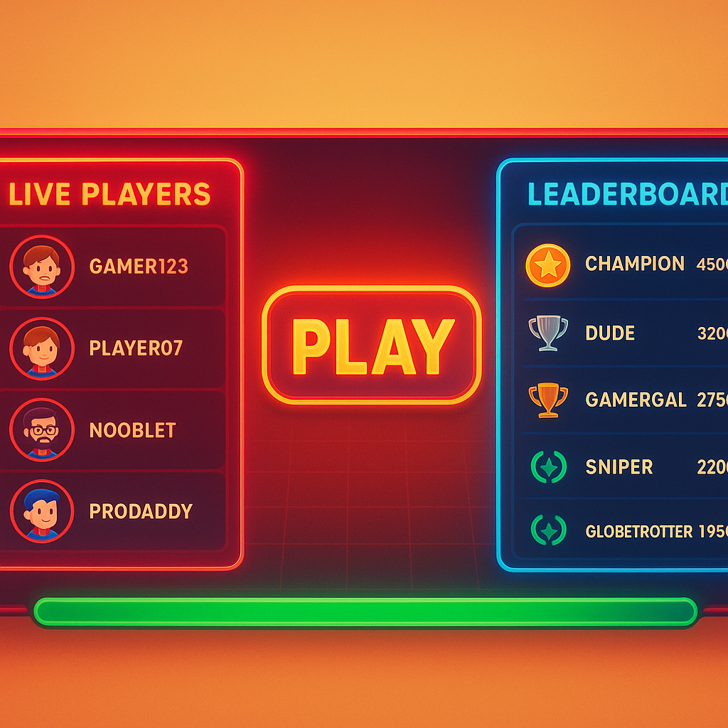 ArcadeForge live match UI with neon HUD and players
