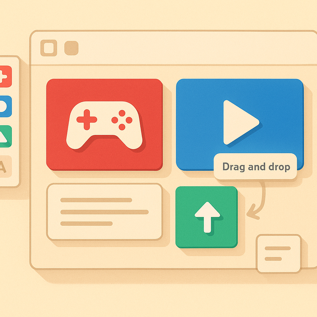 ArcadeForge creator canvas with modular tiles